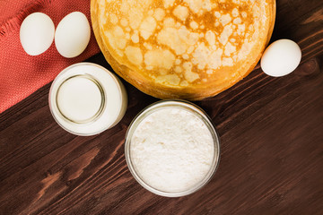 Fresh homemade crepes with ingredients