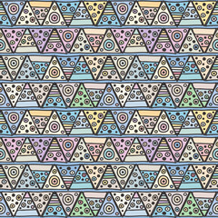 Seamless vector geometrical pattern, hand drawn decorative elements. Graphic design, drawing illustration. Print for fabric, textil, wallpaper, wrapping, packaging. Vintage retro old style background