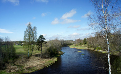 Spring.Salaca River in the middle reaches.Latvia. 