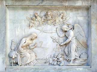 Annunciation of the Virgin Mary on the Column of the Immaculate Conception on Piazza Mignanelli in Rome, Italy