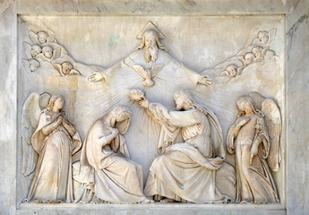 Coronation of the Virgin Mary on the Column of the Immaculate Conception on Piazza Mignanelli in Rome, Italy 