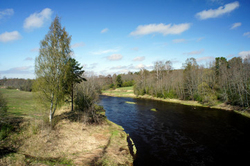 Spring.Salaca River in the middle reaches.Latvia. 