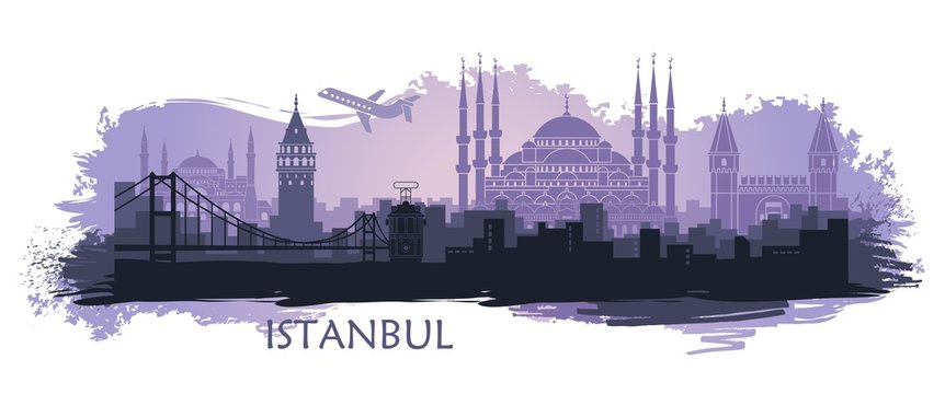 Landscape of the Turkish city of Istanbul. Abstract skyline with the main attractions