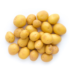 Young potato isolated on white background. Harvest new. Flat lay, top view
