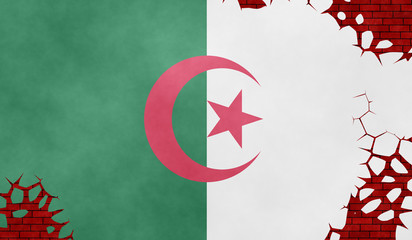 Graphic illustration of an Algerian flag imitating a paiting on the cracked wall