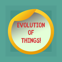 Conceptual hand writing showing Evolution Of Things. Business photo showcasing process gradual change takes place over analysisy generations Bottle Packaging Lid Carton Container Easy to Open Cover