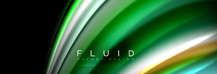 Bright colorful liquid fluid lines on black, modern abstract background