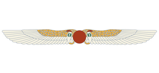 Egypt color ornamental wings and snake composition, ornamental element of Ancient Egypt. Egypt sun disk with wings