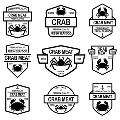 Set of crab meat emblems. Design element for logo, label, sign, poster, t shirt.