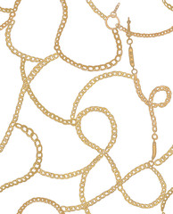 Gold chains on a white background. Vector seamless pattern.