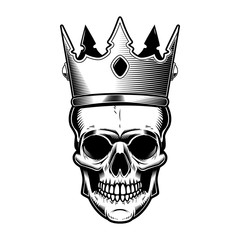 Skull with king crown. Design element for poster, emblem, sign, t shirt, sign.