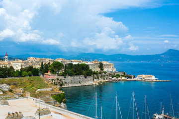 A picturesque view of the city of Corfu from the fortress of the Corfu town. Greece.