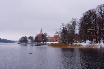View on break castle by the river side in winter