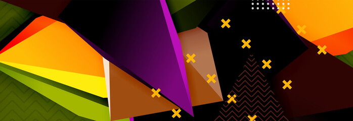 Vector 3d triangular shapes abstract background, origami futuristic template with lines