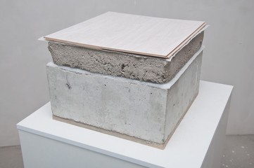 Components of the floor. Concrete base, sound insulation, cement self-leveling floor, sound insulation, laminate flooring.