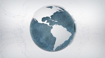 Blue Earth / Globe with connections / communications / lines on white