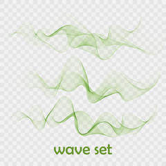 Abstract smooth color wave vector set on transparent background. Set of green wave.
