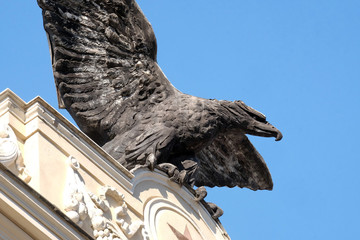 The symbol of aeronautics military Italian corps Palazzo ex Unione Militare in Rome, Italy