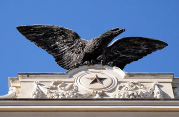 The symbol of aeronautics military Italian corps Palazzo ex Unione Militare in Rome, Italy