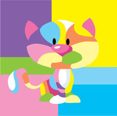 Abstract Colorful Cat Pop Art Frame - Vector Illustration