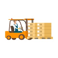 Warehouse Character Driving Forklift Car with Box