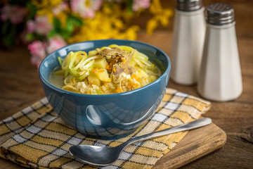 Soup with barley and chicken gizzards.