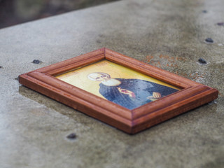 Orthodox icon on a damp surface