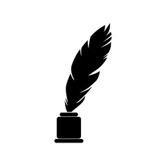 Flat ink and quill icon or logo, Black silhouette icon