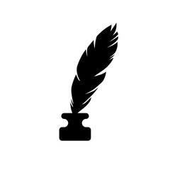 Flat ink and quill icon or logo, Black silhouette icon