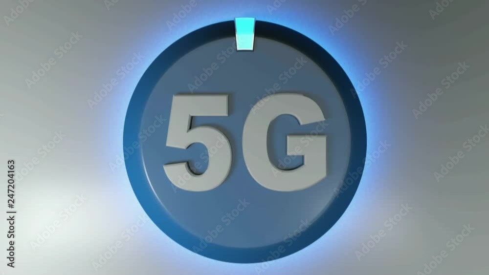 Poster 5g blue circle icon with rotating light cursor - 3d rendering animation
