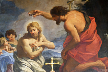 The Baptism of Christ in Chapel of St John the Baptist, Basilica di Sant Andrea delle Fratte, Rome,...