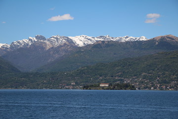 Fototapeta na wymiar View from Stresa to Isola Madre and Lake Maggiore, Piedmont Italy