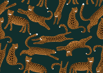 Jungle seamless pattern. Animal print with leopard. Vector background