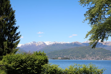 Fototapeta na wymiar Holidays at Lake Maggiore view to the Borromean Islands, Piedmont Italy