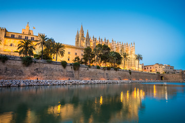 Fototapeta na wymiar Night view of the Cathedral de Santa Maria in Palma de Mallorca Spain.
