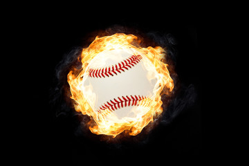 brennender Baseball in Flammen auf schwarzen Hintergrund