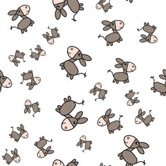 Donkey seamless pattern in cartoon style.