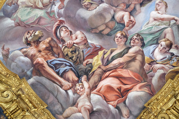 Fresco of virtues on the little cupola of side nave in Basilica dei Santi Ambrogio e Carlo al...