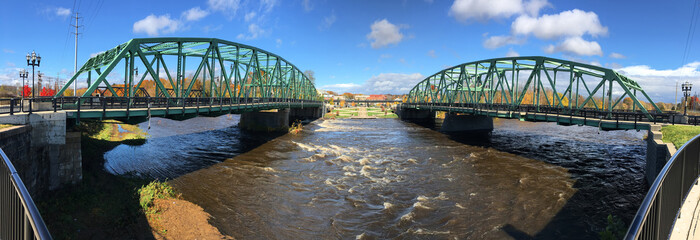 Panorama of twin bridges in Westfield, Massachusetts
