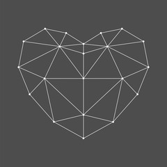 White geometrical frame heart on a gray background. Scandinavian geometric poster