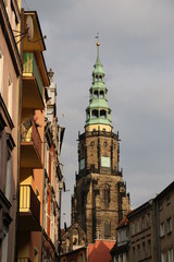 Obraz premium Beautiful, historic, gothic, brick cathedral of St. Stanislaus and st. Vaclav in Swidnica (Świdnica). Large, big church, basilica with a high tower. Lower Silesia, Dolny Śląsk, Poland, Polska, Polen. 