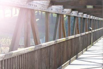 Old wooden bridge in the park.