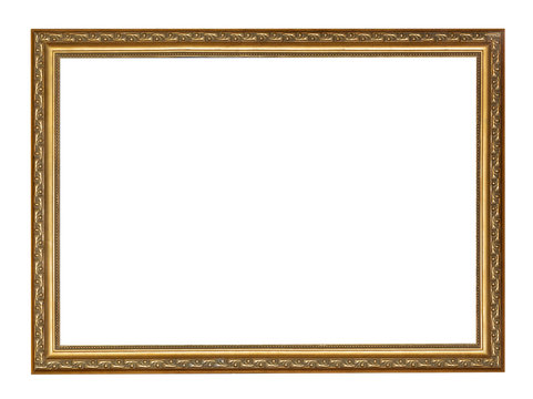 empty narrow golden carved wooden picture frame