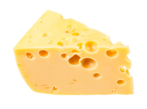 hunk of yellow semi-hard swiss cheese isolated
