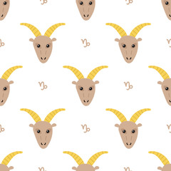 Colorful capricorn zodiac sign vector seamless pattern background.