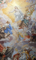 The ceiling fresco (Triumph of Franciscans order - Trionfo dell'Ordine) by Domenico Maria Muratori in church dei Santi XII Apostoli in Rome, Italy 