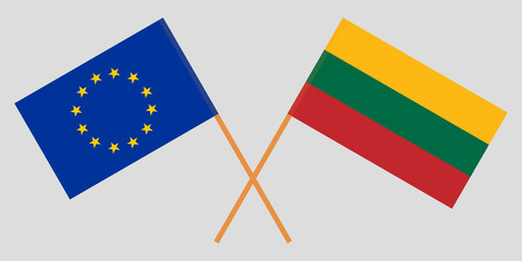 Lithuania and EU. The Lithuanian and European flags. Official colors. Correct proportion. Vector