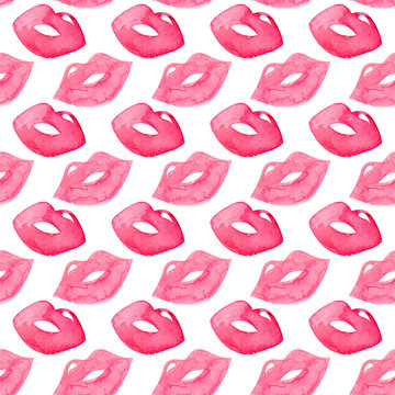 Pink Lips Seamless Pattern Watercolor Kisses Seamless Pattern