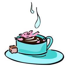 cute vector funny piggy in the teacup