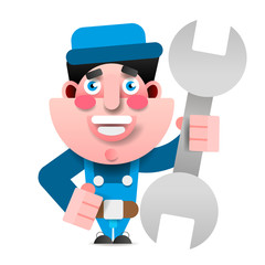 Auto mechanic with big wrench. Logo for your garage.